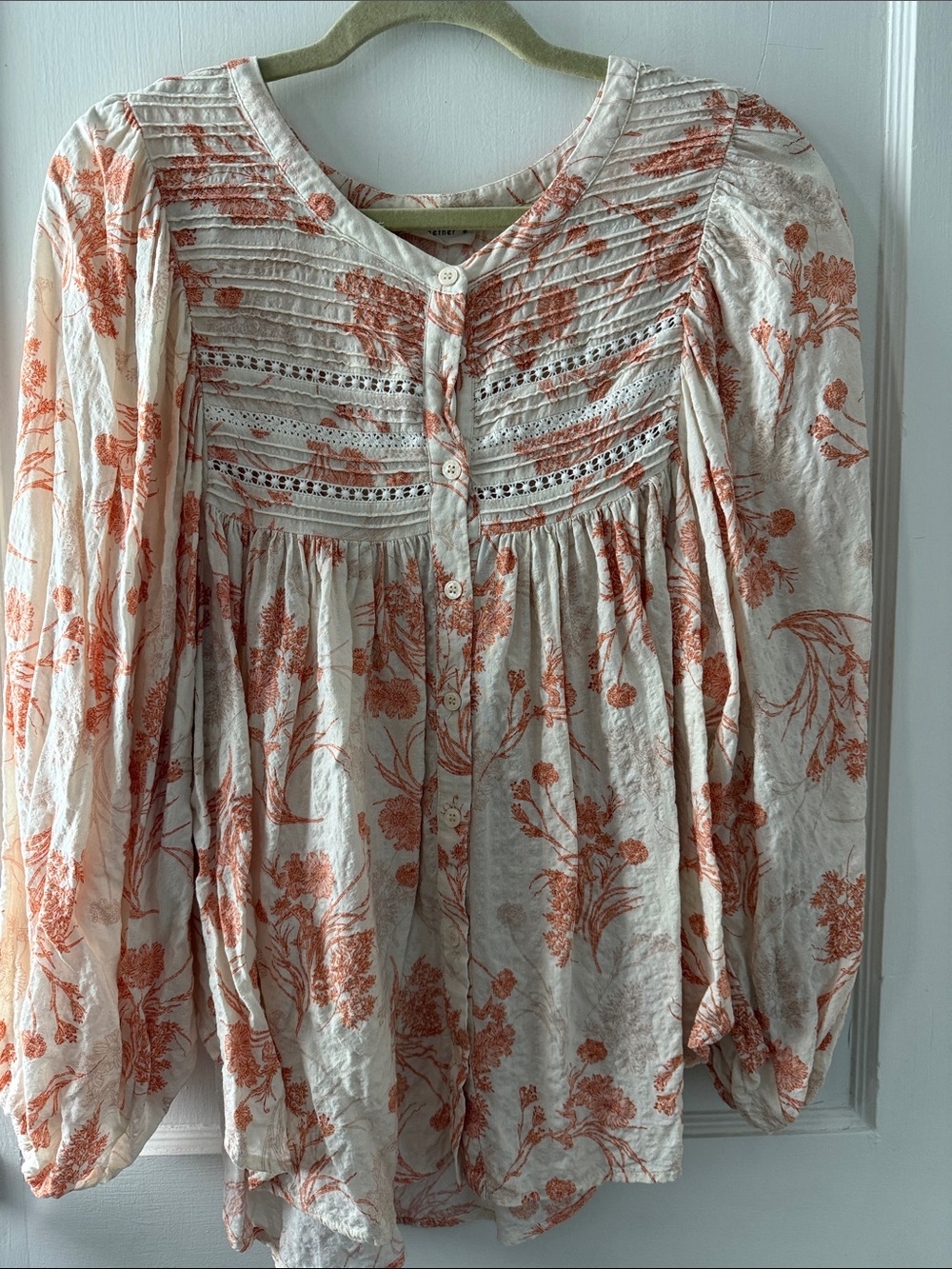 Together Cream and Rust Floral Pintuck Button-Front Tunic